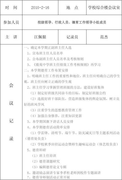 余下全文篇七:老围小学德育专题会议记录表小学德育例会会议记录