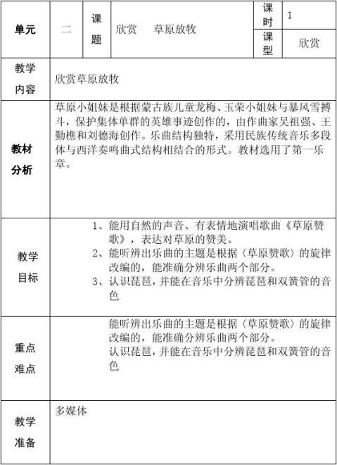 数学表格式教案_草原表格式教案_三年级上册综合实践表格式教案