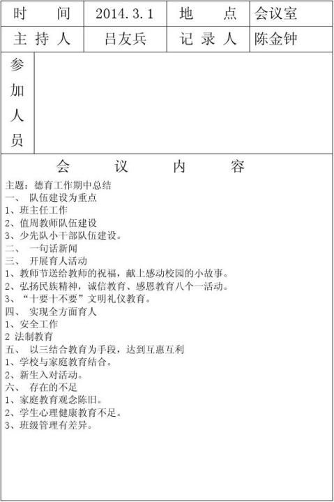 【明德小學德育專題會議記錄表 100字】範文118